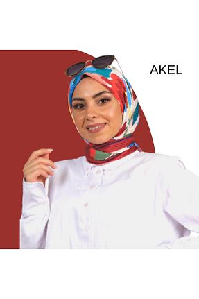 روسری زرشکی پلی استر Akel - کد 757093382