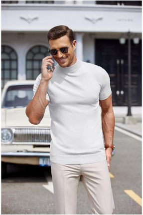 تی شرت سفید مردانه اسلیم فیت یقه نیم اسکی تکی پوشاک ورزشی کد 757202930