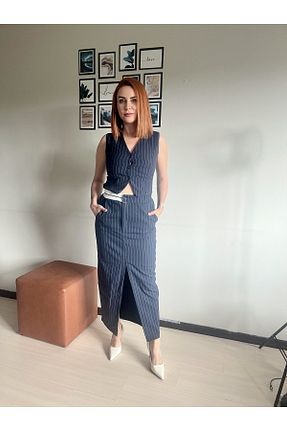 ست بالاتنه و پائین تنه سرمه ای زنانه بافتنی VERACRUZ - کد 757778618