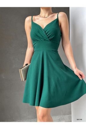 لباس مجلسی سبز زنانه کرپ یقه دوبل آویزی بدون آستر کد 329820698