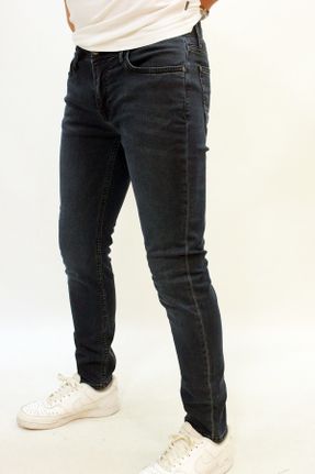 شلوار جین سرمه ای مردانه پاچه تنگ جین ساده بلند کد 758825547