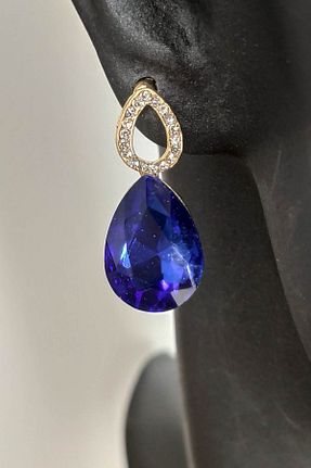 گوشواره جواهر آبی لزران Gunbaz - کد 758554049