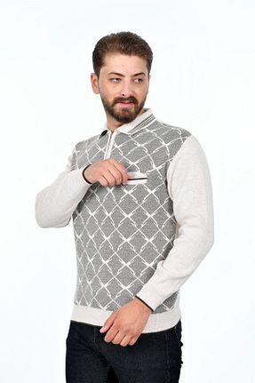 پلیور طوسی مردانه بافت دار Kamalı - کد 756090793