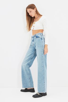 شلوار جین آبی زنانه پاچه تنگ فاق بلند جین ساده جوان کد 756950491