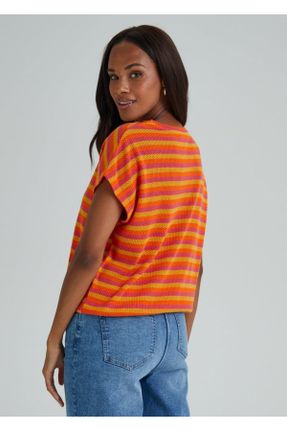 تی شرت نارنجی زنانه اورسایز یقه گرد تکی طراحی کد 757061931