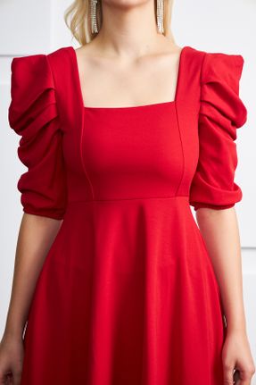 لباس مجلسی قرمز زنانه رگولار آستین استاندارد یقه مربع کرپ بدون آستر کد 470154245