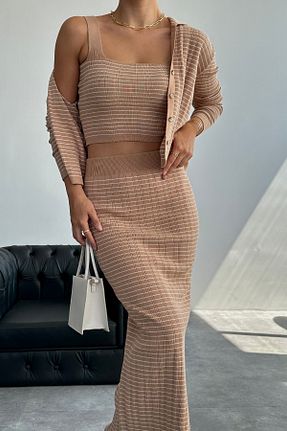 ست بالاتنه و پائین تنه قهوه ای زنانه تریکو LOOSH - کد 757784790