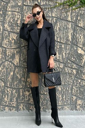 پالتو پشمی طوسی زنانه رگولار Modayıldızlar - کد 758697603