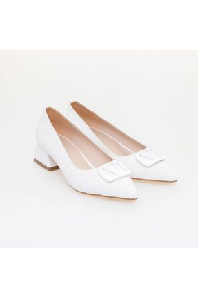 کفش پاشنه بلند کلاسیک سفید زنانه چرم مصنوعی پاشنه ضخیم پاشنه کوتاه ( 4 - 1 cm ) کد 759355725