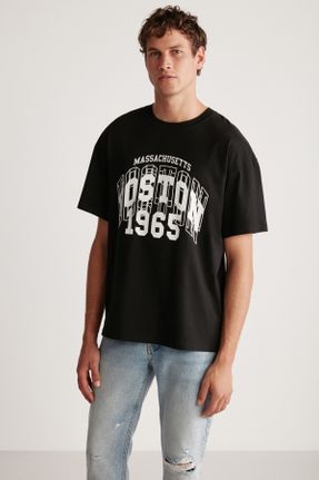 تی شرت مشکی مردانه اورسایز یقه گرد تکی جوان کد 701291363