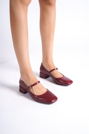 کفش پاشنه بلند کلاسیک زرشکی زنانه پاشنه کوتاه ( 4 - 1 cm ) پاشنه ضخیم کد 754983488