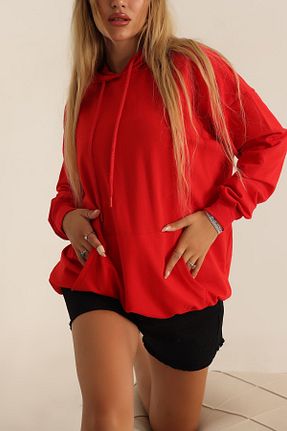 سوئیشرت حجاب قرمز زنانه مخلوط ویسکون HOBİLAYFBUTİK - کد 759451016
