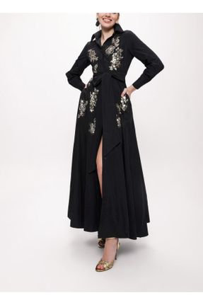 لباس مشکی زنانه بافتنی پلی استر لباس پیراهنی آستین-بلند کد 759560875