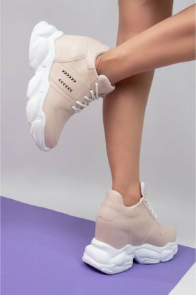 کفش پاشنه بلند پر بژ زنانه پاشنه بلند ( +10 cm) چرم مصنوعی پاشنه پر کد 760656260