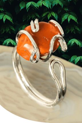 انگشتر جواهر نارنجی زنانه روکش نقره کد 748634291