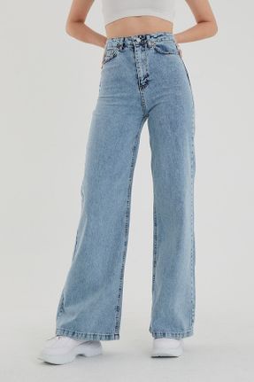 شلوار جین آبی زنانه پاچه گشاد فاق بلند ساده بلند کد 124493154