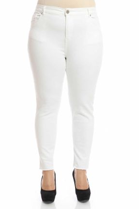 شلوار جین سایز بزرگ سفید زنانه پاچه تنگ فاق بلند کد 101186304