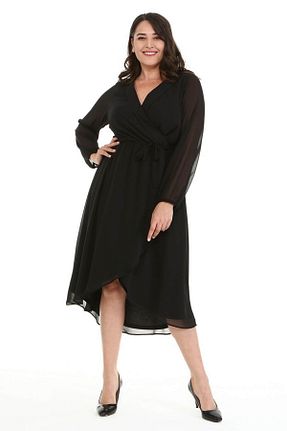 لباس مجلسی سایز بزرگ مشکی زنانه یقه هفت Myline - کد 273797033