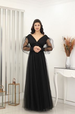 لباس مجلسی و فارغ التحصیلی مشکی زنانه توری PİENNAR - کد 760879049