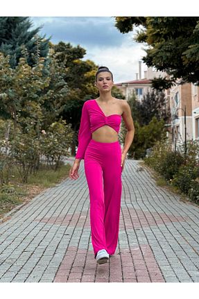 ست بالاتنه و پائین تنه صورتی زنانه بافتنی Nika Fashion - کد 760920000