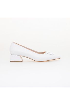 کفش پاشنه بلند کلاسیک سفید زنانه چرم مصنوعی پاشنه ضخیم پاشنه کوتاه ( 4 - 1 cm ) کد 759355725