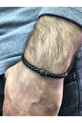 دستبند نقره مشکی مردانه 925 عیار Moda Kulesi - کد 313724833