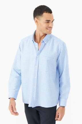 پیراهن آبی مردانه پنبه - پلی استر یقه پیراهنی رگولار کد 759251183