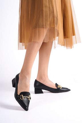 کفش پاشنه بلند کلاسیک مشکی زنانه چرم مصنوعی Moda Değirmeni - کد 759330643