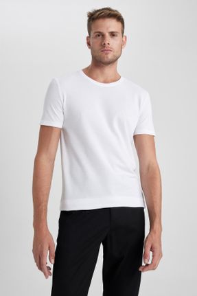 تی شرت سفید مردانه یقه گرد اسلیم فیت تکی کد 759624755