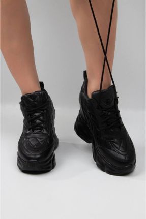 کفش اسنیکر مشکی زنانه بند دار چرم مصنوعی کد 760641940