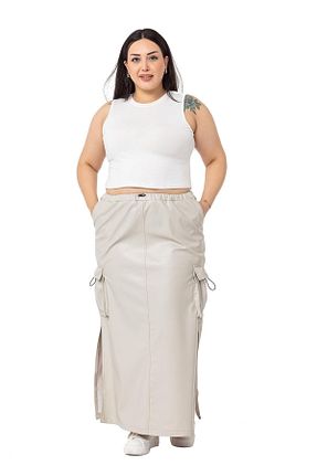دامن سایز بزرگ طوسی زنانه چرم مصنوعی DISENTIS MODEST - کد 760579040