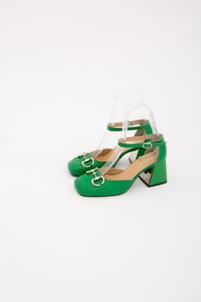 کفش پاشنه بلند کلاسیک سبز زنانه چرم طبیعی پاشنه ضخیم پاشنه متوسط ( 5 - 9 cm ) کد 285773117