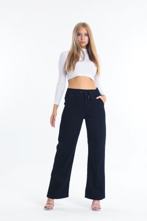 شلوار جین مشکی زنانه پاچه راحت فاق بلند جین جوان بلند کد 346321527