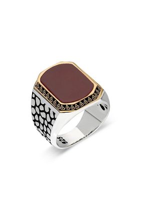 انگشتر نقره قهوه ای مردانه عقیق Takıdepo - کد 87659814