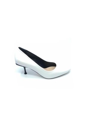 کفش پاشنه بلند کلاسیک سفید زنانه چرم طبیعی پاشنه نازک پاشنه متوسط ( 5 - 9 cm ) کد 128284273
