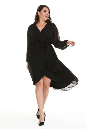 لباس مجلسی سایز بزرگ مشکی زنانه یقه هفت Myline - کد 273797033
