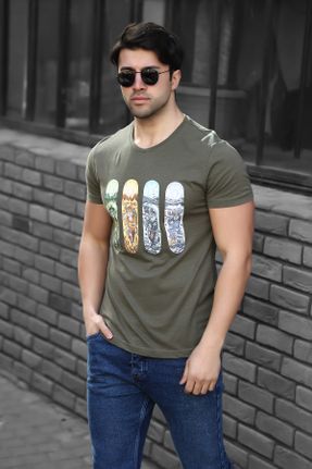تی شرت خاکی مردانه بیسیک کد 87763057