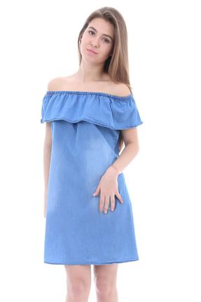 لباس آبی زنانه بافتنی رگولار آستین-کوتاه کد 4765109