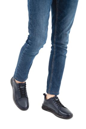کفش کژوال سرمه ای مردانه چرم طبیعی پاشنه کوتاه ( 4 - 1 cm ) پاشنه ساده کد 375163581
