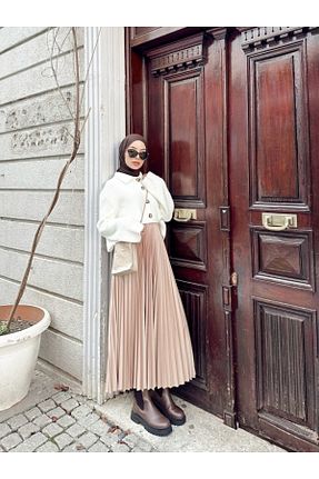 دامن حجاب قهوه ای زنانه بافتنی Genel Markalar - کد 690447994