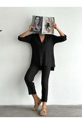 ست بالاتنه و پائین تنه مشکی زنانه بافتنی alenmoda - کد 656156668