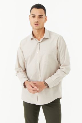 پیراهن بژ مردانه رگولار یقه پیراهنی پنبه - پلی استر کد 759251211