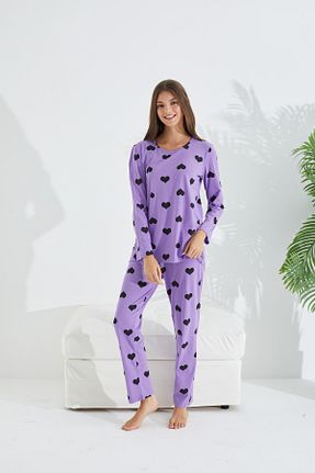 ست لباس راحتی بنفش زنانه Puantiyeli Siyah İnci - کد 759701919