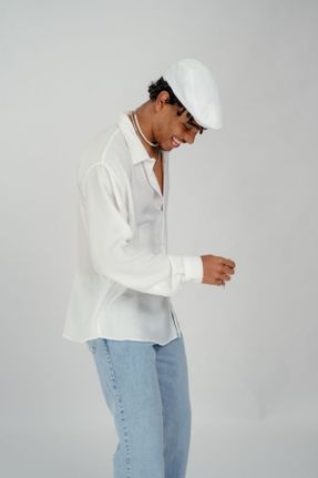 پیراهن سفید مردانه یقه پیراهنی اورسایز کد 660236179