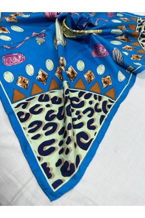 روسری آبی ساتن ابریشم کرپ 90 x 90 طرح گلدار کد 760220100