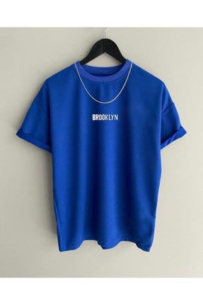 تی شرت آبی مردانه پنبه (نخی) یقه گرد اورسایز تکی بیسیک کد 302996981