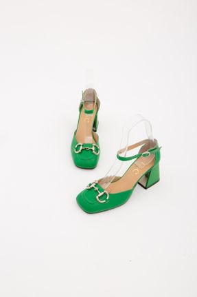 کفش پاشنه بلند کلاسیک سبز زنانه چرم طبیعی پاشنه ضخیم پاشنه متوسط ( 5 - 9 cm ) کد 285773117
