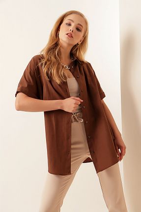 پیراهن قهوه ای زنانه اورسایز Bigdart - کد 313382007