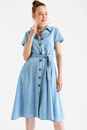 لباس آبی زنانه بافتنی رگولار آستین-کوتاه کد 6591069