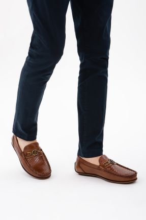 کفش لوفر قهوه ای مردانه چرم طبیعی پاشنه کوتاه ( 4 - 1 cm ) کد 239460486